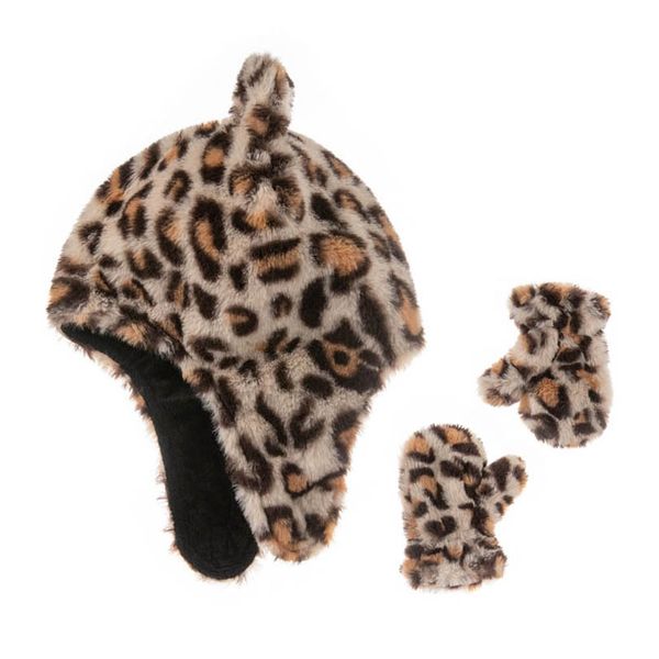 

baby hats newborn caps toddler earmuffs hat girls boys infant cap warm gloves 2pcs set accessories kids wear leopard print autumn winter 0-3, Yellow