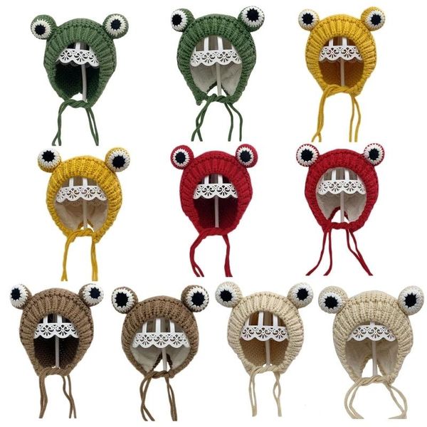 

caps & hats baby winter warm knit hat cartoon frog earflap beanie cap with chin strap for boys girls 3-36months, Yellow