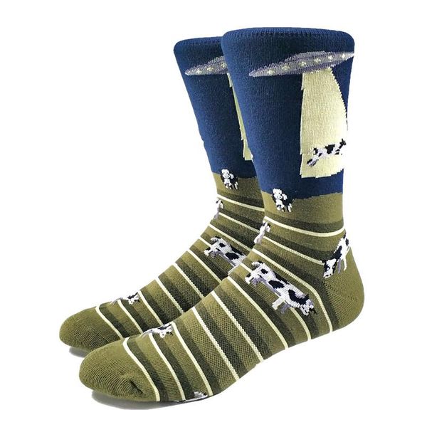 

men's socks men happy funny ufo taking cows casual (thick), Black