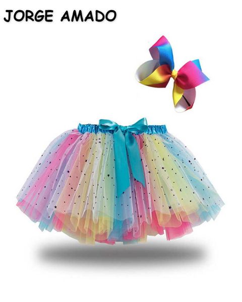 

wholesale summer children girl skirts rainbow bow starry sky tutu with handwear clothes e001 210610, Blue
