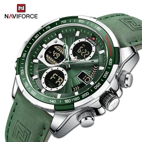 

wristwatches naviforce brand watches mens military sport leather waterproof day and date display big clock watch male relogio masculino, Slivery;brown