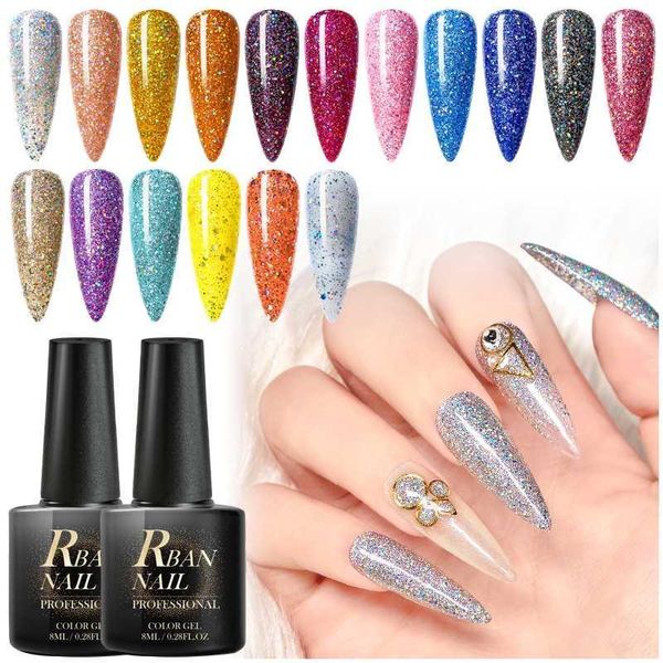 

nail 8ml shimmer laser glitter gel polish rainbow color holographic soak off uv varnish lacquer1, Red;pink