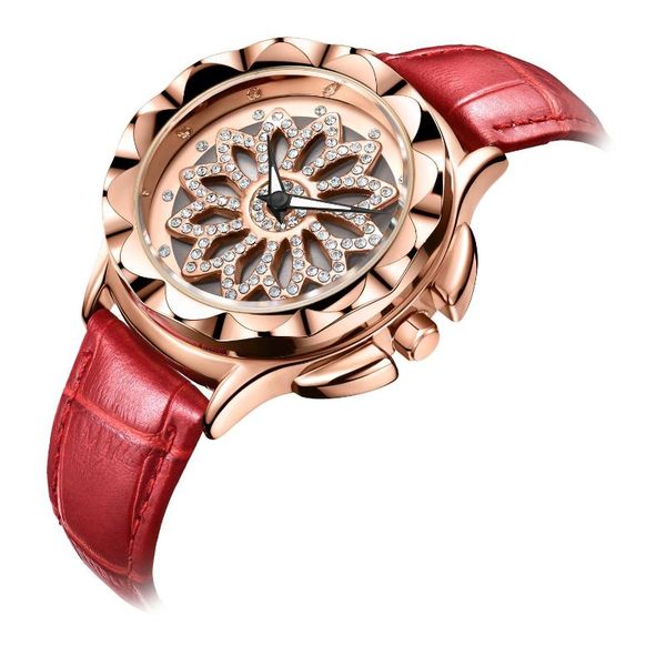 

wristwatches fashion megir women rotated dial ladies quartz watch red leather lovers girl wrist watches relogio feminino, Slivery;brown