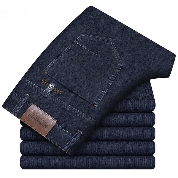 

men's jeans luxury high-quality soft wool cotton fit straight 2021 spring brand classic fashion casual denim, Blue