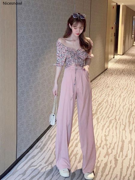 

nicesnowl pleated floral shirt high waist suit wide leg pants summer women's fashion two-piece suits & blazers, White;black