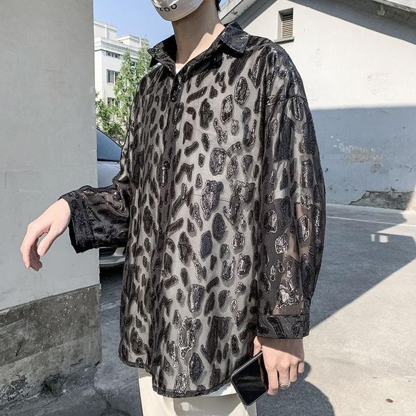 

thin jacket men korean loose casual shirt harajuku streetwear party long-sleeved sun protection clothing men's shirts, White;black