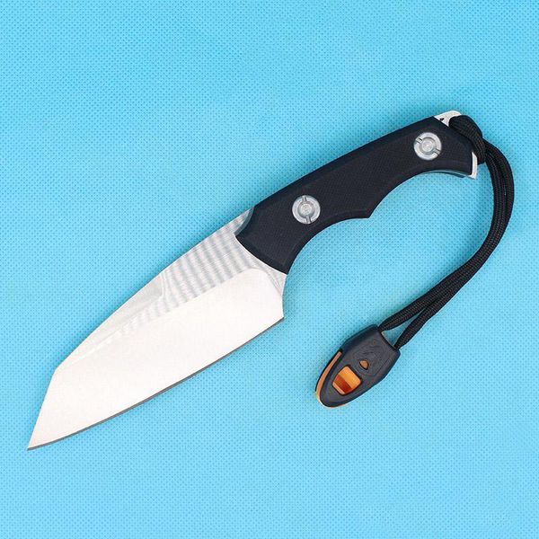 Coltello dritto di sopravvivenza di alta qualità D2 Lama satinata Full Tang Black G10 Manico equipaggiamento tattico da campeggio esterno con fischietto di sopravvivenza