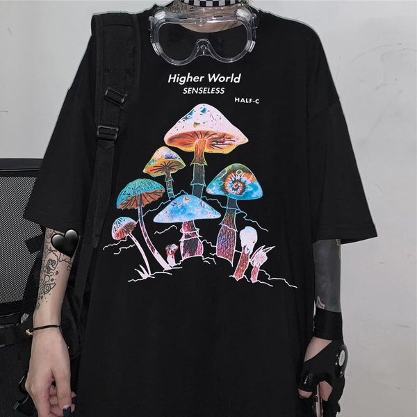 

women's t-shirt harajuku colorful mushroom print street casual streetwear 2021 pullover female fashion, White