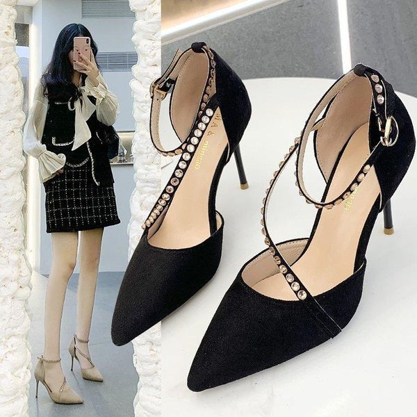 

dress shoes beige heeled sandals 2021 women's shallow mouth black pointed fashion girls comfort spring summer velvet stiletto