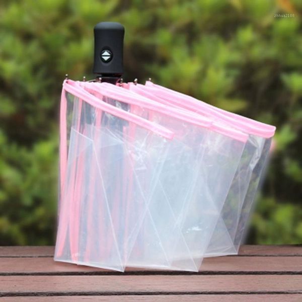 

umbrellas 3 colors fully automatic umbrella three folding clear windproof women men 8 rib rainproof transparent gift1