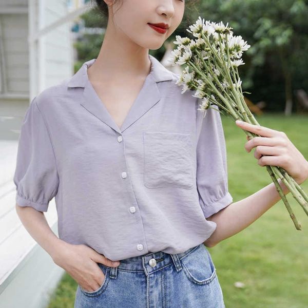 

women's blouses & shirts french suit collar short sleeve shirt versatile slim summer wear, White