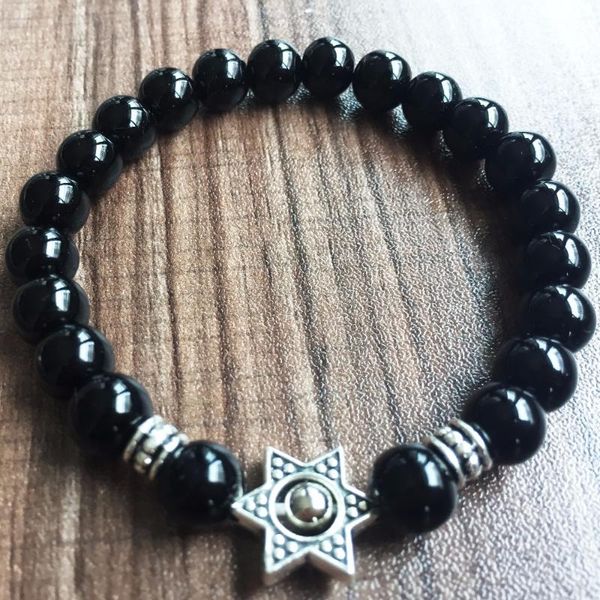 

charm bracelets hexagonal bracelet for women and men round bead 8mm black onyx yoga prayer beads mala, Golden;silver
