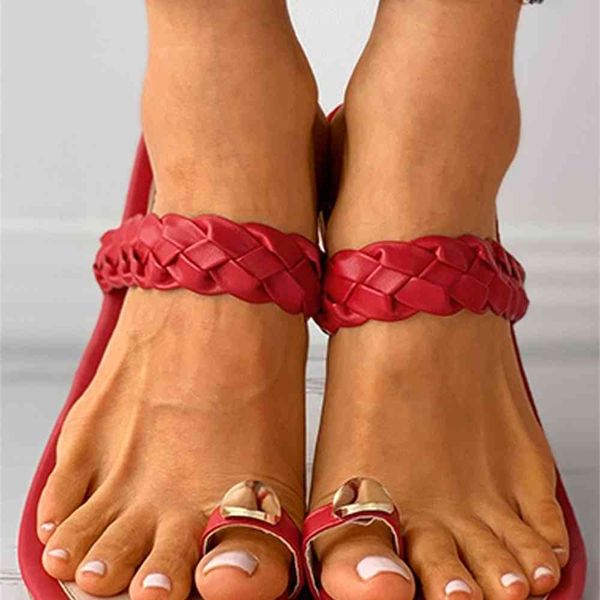 

aaa quality wholesale women summer trend slides metal decor toe ring braided flat outdoor elegant fashion slippers beach sandals shoes ladie, Black