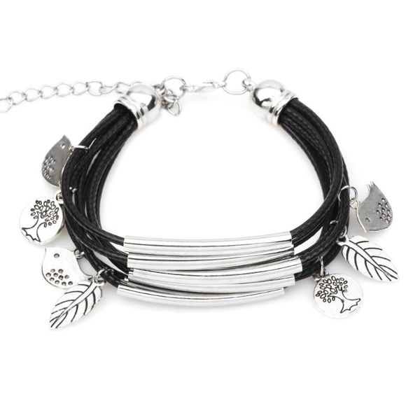 

suitable for women's bracelet jewelry wholesale european and american fashion multi-layer braided leaf bird bangle, Black