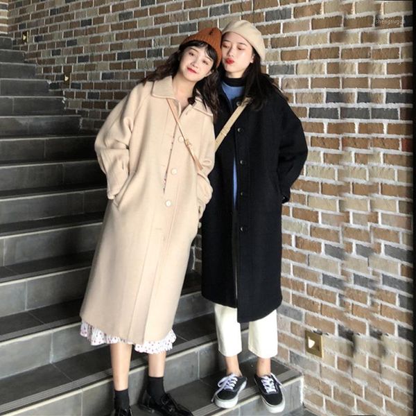 

autumn and winter long small woollen coat for women's wear wool & blends, Black