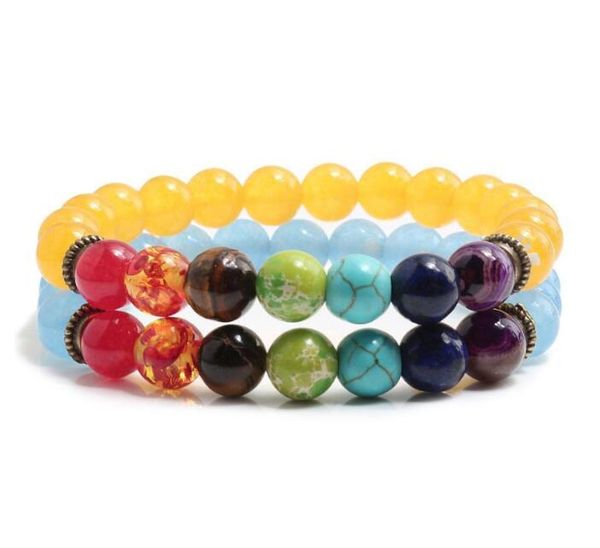 

beaded, strands 2 pce/set 7 chakra charm bracelet men friendship bracelets for couples women bangles beads natural stone jewelry accessiores, Black