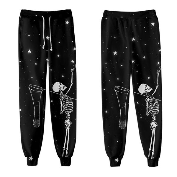 

men's pants 2021 men women elastic waist loose streetwear cargo fashion jogging trousers black skeleton print casual