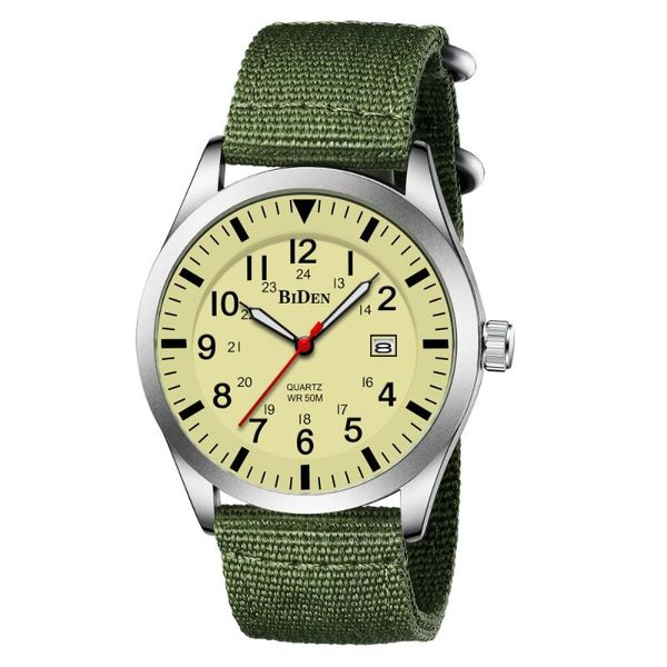 

wristwatches men military watch nylon strap vintage army green sports jogger quartz wristwatch fashion casual calendar waterproof clock, Slivery;brown