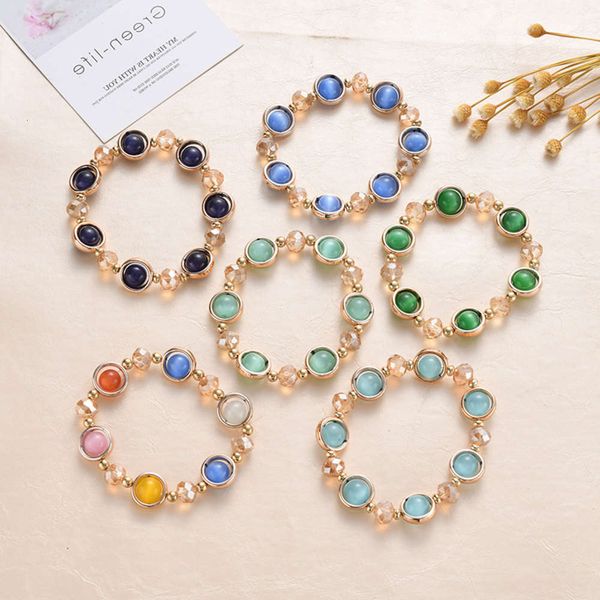 

hand catenary beaded bracelet imitation agate alloy ring bracelet, Black