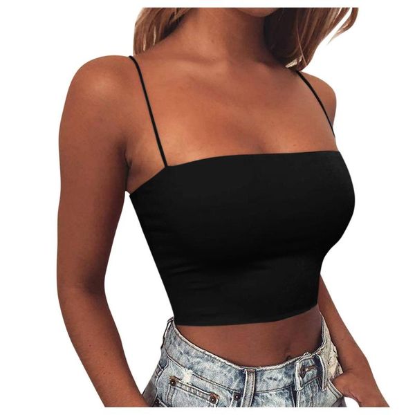 

women's tanks & camis solid women crop casual sleeveless camisole exposed navel slim fit cropped vest corsetto donna haut femme, White