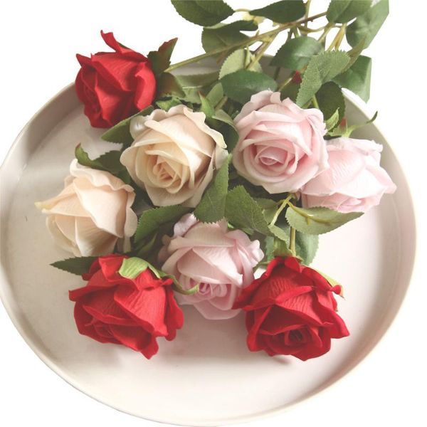 

decorative flowers & wreaths 1pcs romantic real touch rose artificial flower diy red flannelette silk fake for wedding party home decoration