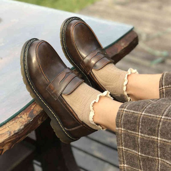 

dress shoes retro british oxford for women genuine leather flats slip on flat woman round toe loafers oxfords bo9p, Black