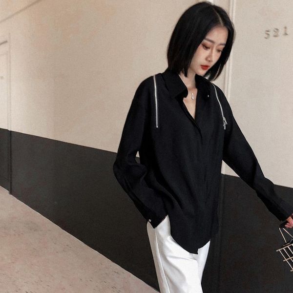 

women's blouses & shirts fashion spring autumn women halter full sleeve female loose off shoulder zipper casual streetwear wb44, White