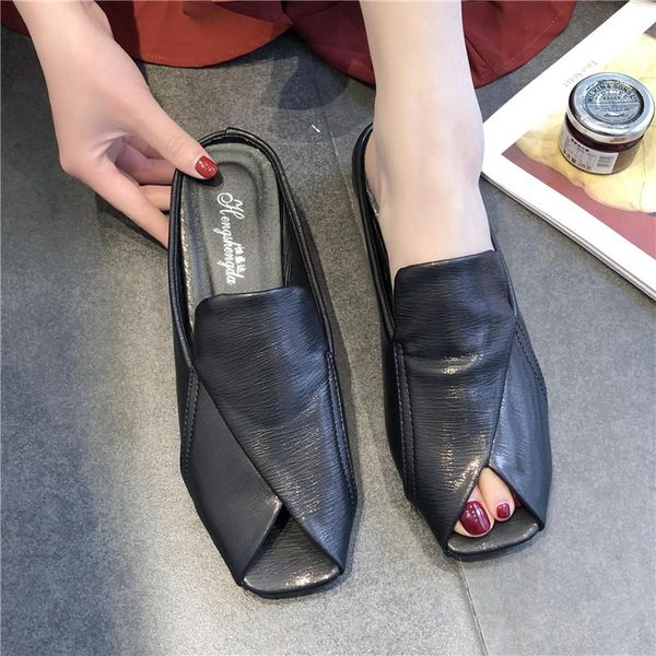 

woman slippers 2021 summer slip on 4.5cm heel shoes black beige red for women basic size 35-39