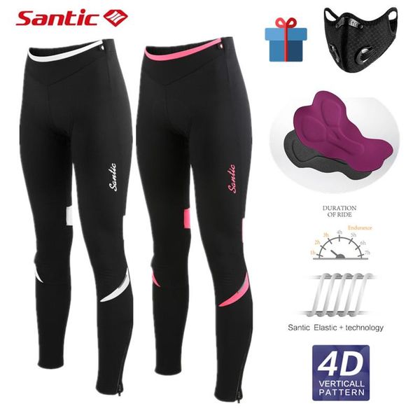 

racing pants santic women mtb bike 4d cushion pad reflective thermal winter fleece breathable bicycle riding running cycling pant, Black;blue