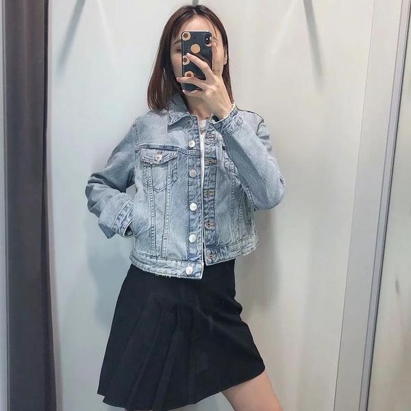 

women denim blue casual short jakcet autumn fashion single breasted long sleeve cotton outwear jackets chaquetas mujer 2021 women's, Black;brown