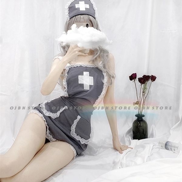 

ojbk nurse cosplay costumes gray colors maid lingerie for woman french apron servant lolita babydoll dress erotic outfit, Black;white