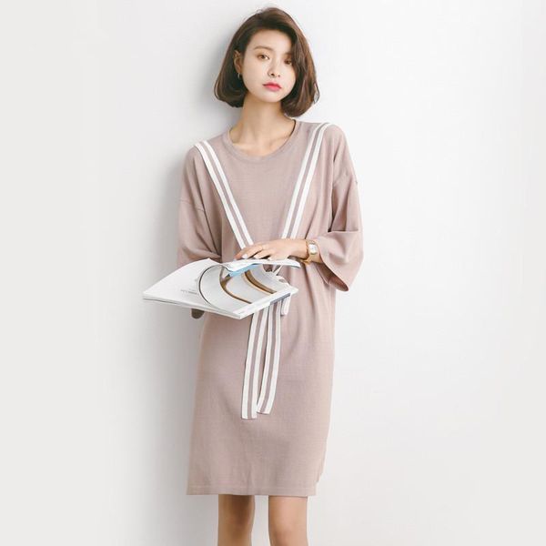 

women's sweaters high elasticity summer dress women solid color preppy style loose o-neck dresses young girl blue and khaki vestidos a7, White;black