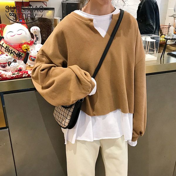 

casual plus size sweatshirt women o neck fashion clothing autumn winter puff sleeve pullover korean style lady 11777 210510, Black