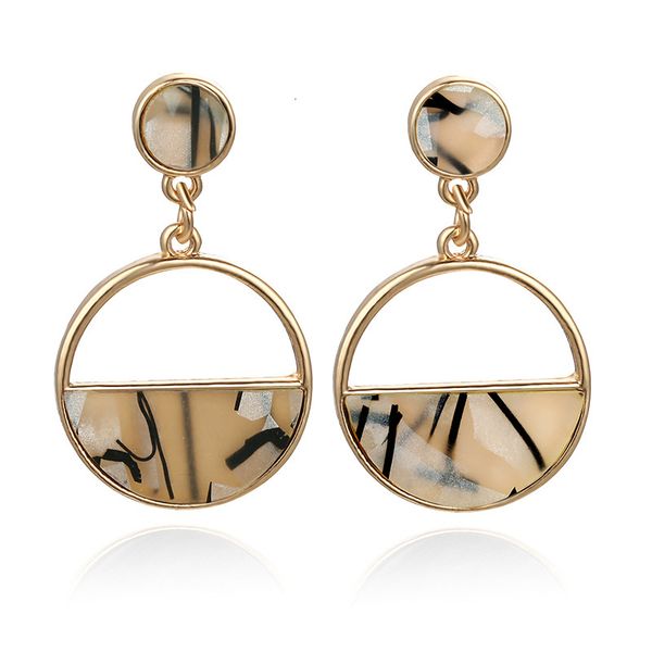 

studs earrings trendy simple geometric , personalized fashion, semicircle hollow imitation marble, versatile circle, Golden;silver