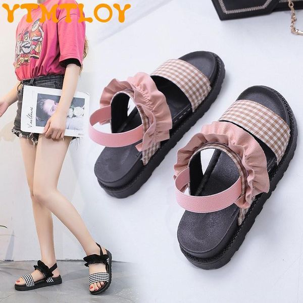 

sandals women's summer net red 2021 korean version of the wild roman shoes student flat beach casual, Black