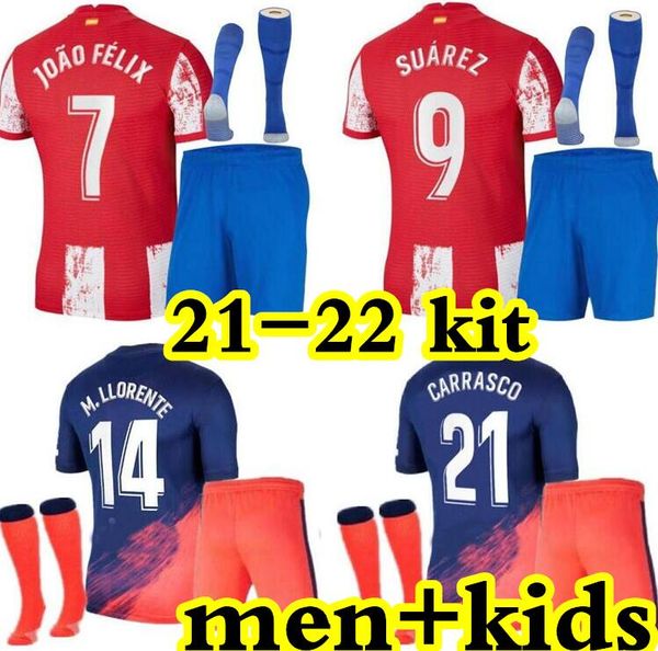 

+ kids kit with socks atletico soccer jerseys 21 22 joÃ£o fÃ©lix madrid 2021 2022 m. llorente koke suarez correa carrasco camiseta football sh, Black