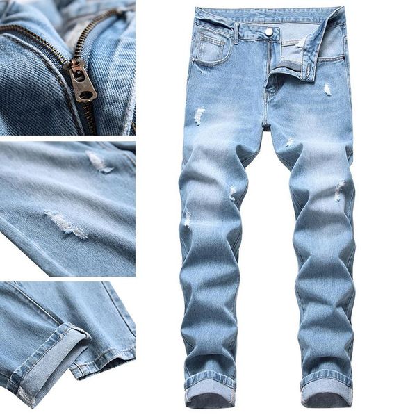 

men's jeans spring men's high-end fashion 2021 trousers brand slim feet pants korean all-match, Blue