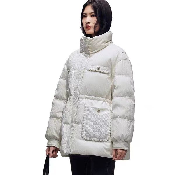 

shenzhen nanyou cat beauty xiaoxiangfeng down jacket women's short stand collar fashion white duck winter coat, Black