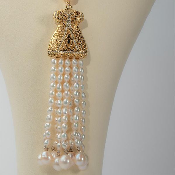 

60cm rice freshwater pearl necklace 4mm to 9mm golden pendant vintage women jewelry necklaces, Silver