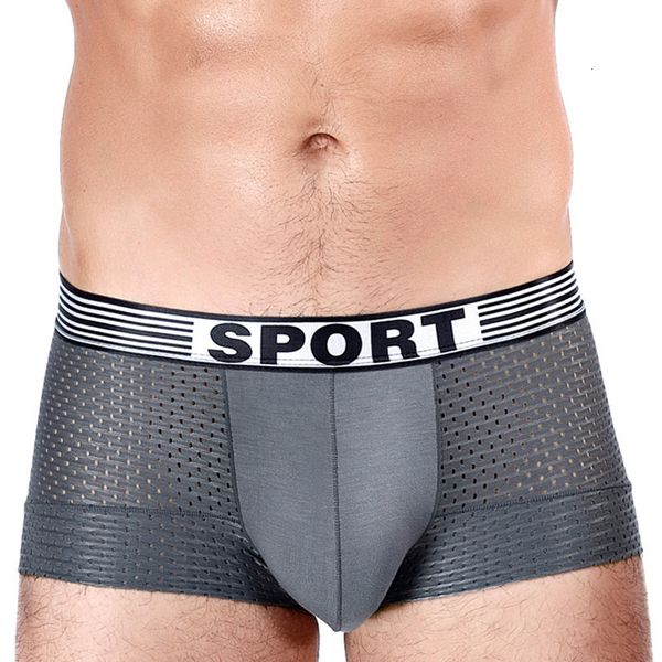

men's ice silk breathable mesh boxer briefs trendy men's mid waist u convex, Black;white