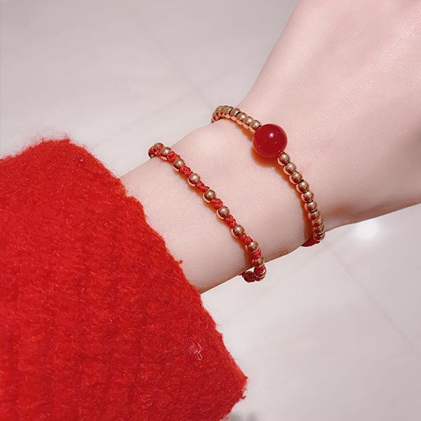 

link, chain lucky beads red rope bracelet fashion personality all-match birth year hand-woven titanium ornament, Black