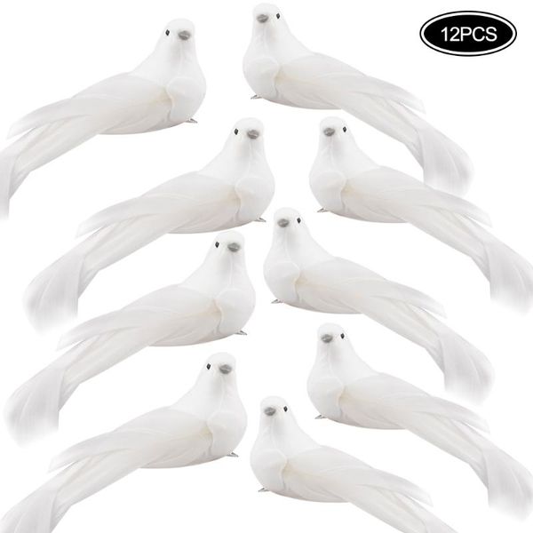 

decorative objects & figurines 12pcs/set fake doves white artificial foam feather wedding ornament home craft table decor bird toy