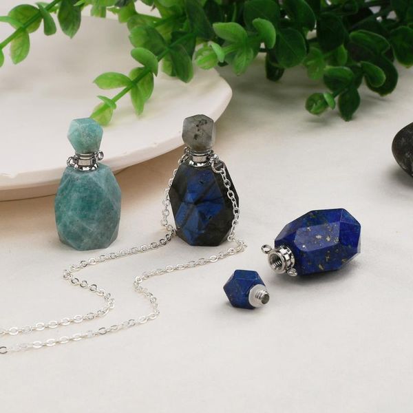 

pendant necklaces silver color multi-kind natural stones perfume bottle diffuser necklace healing essential oil neacklace
