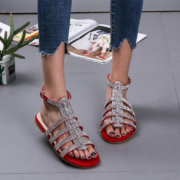 

women's sandals woman gladiator ankle straps women outdoor crystal bling slides female beach shoes ladies fashion 2021, Black