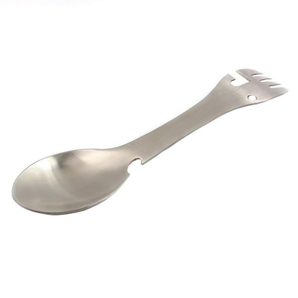 

camp kitchen multifunctional stainless steel cookware spoon fork bottle opener portable durable flatware outdoor survival tools camping tool
