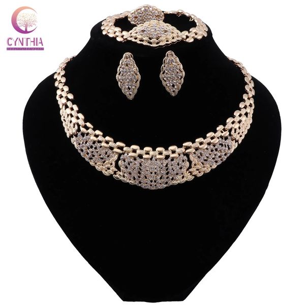 Dubai Gold Farbe Kristall Schmuck Sets Frauen Kunden Mode Afrikanische Perlen Schmuck Set Großhandel Braut Zubehör