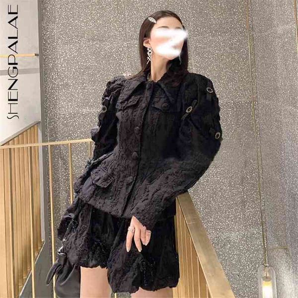 

temperament jacquard blouse women's spring lapel loose single breasted long puff sleeve shirt female 5c193 210427, White