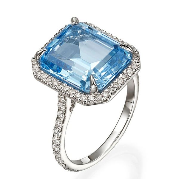 

huitan luxury aaa sky blue cz stone bridal rings graceful anniversary gift ring for wife brilliant women classic wedding jewelry, Silver