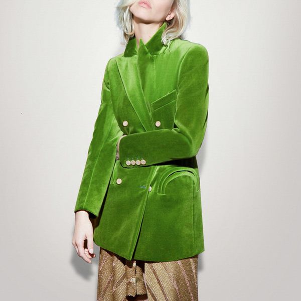

women's wool & blends velvet solid tailored collar overcoat curved pockets double breasted lady green oat size s- s02c, Black