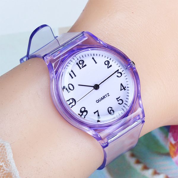 Детские часы Кварцевые часы Желе наручные часы для девочек мальчик ребенка студент спорт прозрачный пластиковый цвет семнадцать